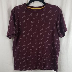Denim & Flower Ricky Singh Men's Small Burgundy Bird Print Tee